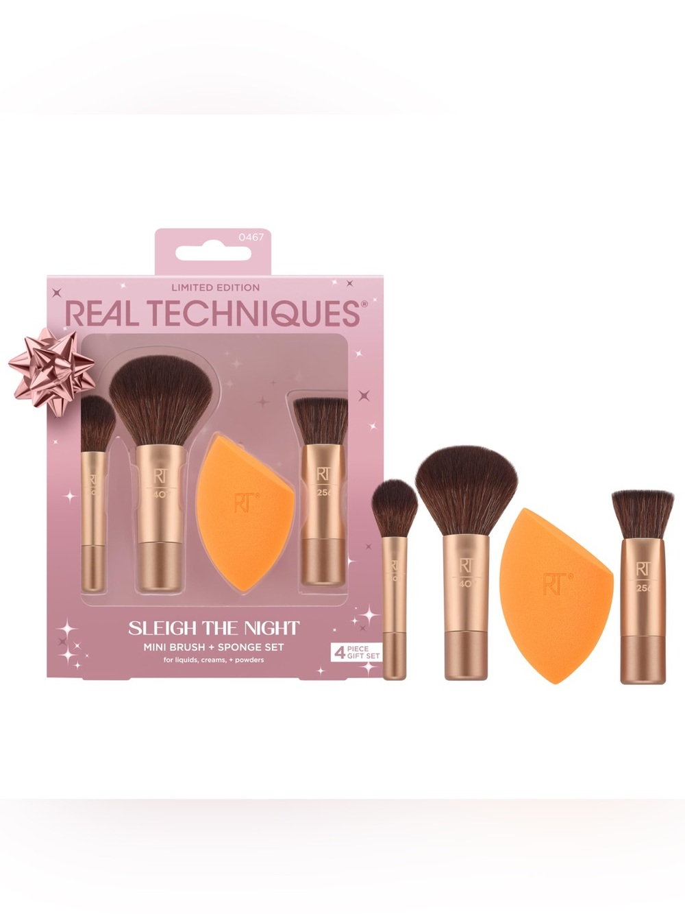 Real Techniques Sleigh The Night Mini Brush + Sponge 4 Piece Gift Set Travel Set